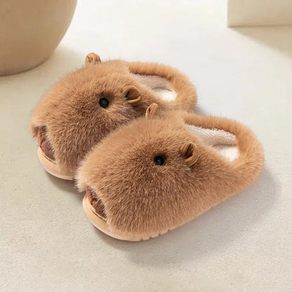 Plush Capybara Winter Slippers Shoes Women Men House Shoes Comfortable Furry Fluffy Slippers Indoor Lady Flat Sandals Slides