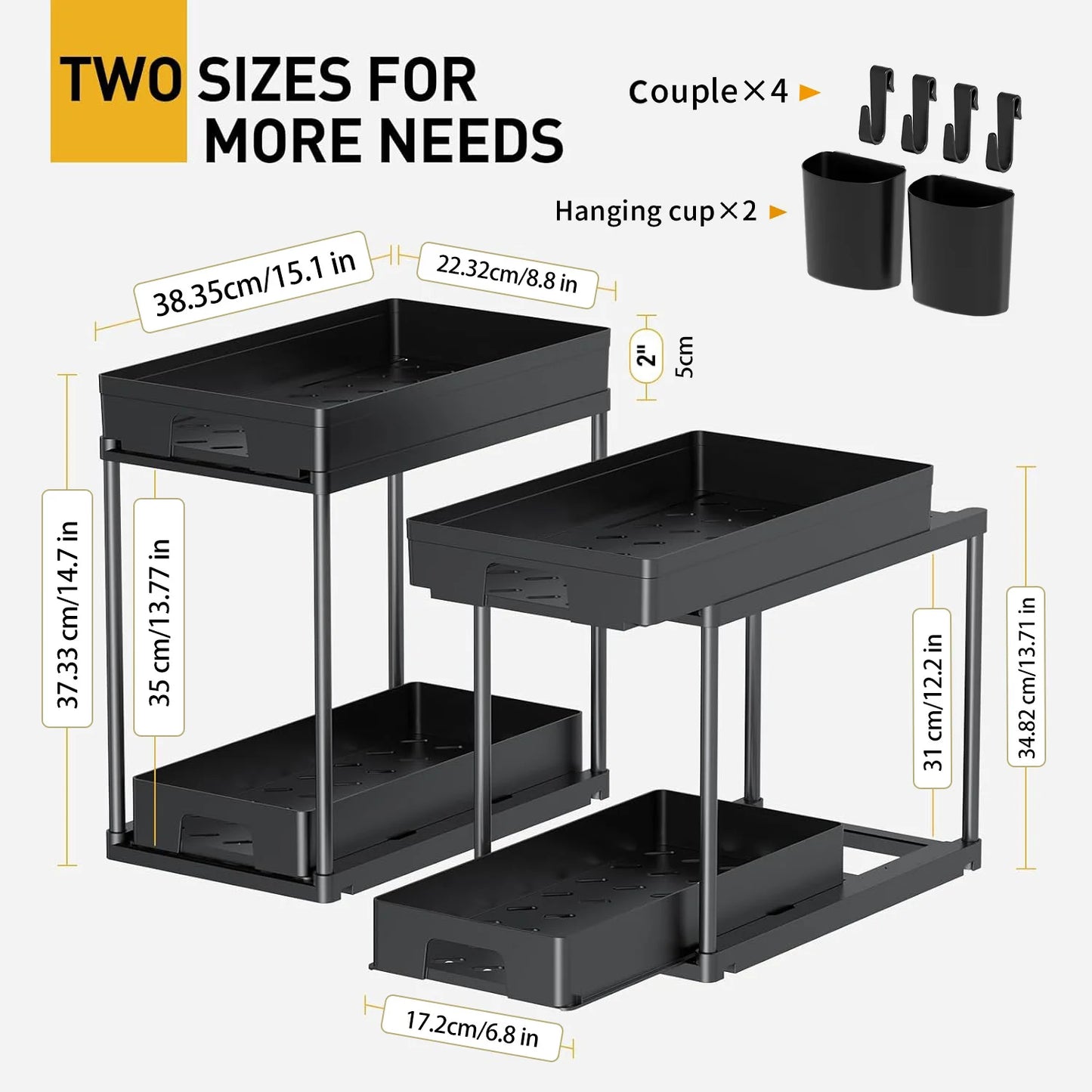 Under Sink Organizer And Storage, 2 Pack Pull Out Cabinet Organizer Slide Out Sink Shelf Cabinet Storage Shelves