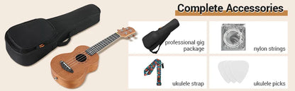 Ukulele for Kids Adults Beginners,21 Inch Soprano Ukulele Handmade Mahogany Wood Hawaiian Guitar with Strings Gig Bag, Brown