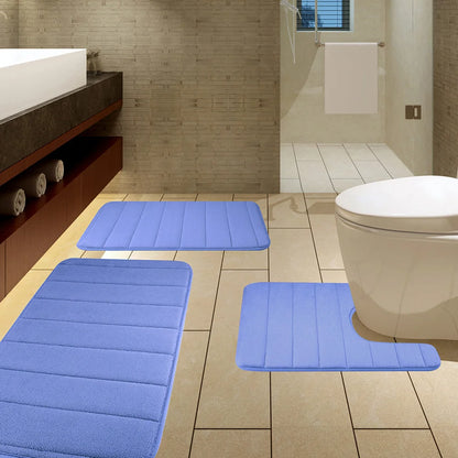 3Pcs Memory Foam Bath Mats Set 40x60CM 50X80CM Rectangle and U-Shaped Bathroom Rugs Non-Slip Soft Water Absorption Toilet Mats