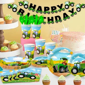 Tractor Birthday Party Supplies,130 pcs Decorations Tableware Pack-Tractor Plates and Napkins Cups Tablecloth&Banner etc