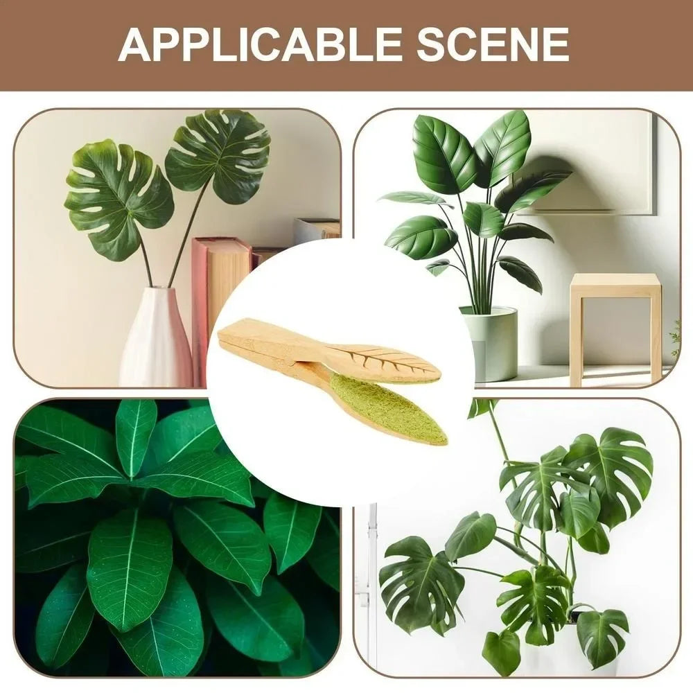 1-4PCS Leaf Cleaner Plant Leaf Dust Removal Leaf-shaped Cleaning Brush Household Plant Cleaning Tool Wooden Leaf Cleaning Tongs