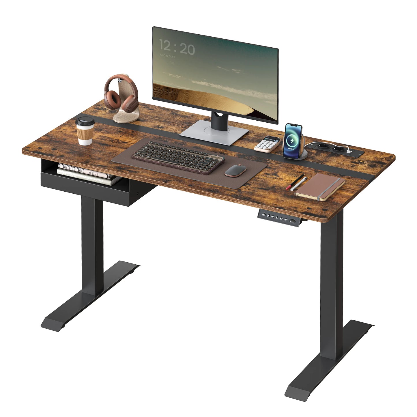 VASAGLE Height Adjustable Electric Standing Desk, 60 x 120 cm Desktop, Continuous Adjustment, Memory Function with 4 Heights