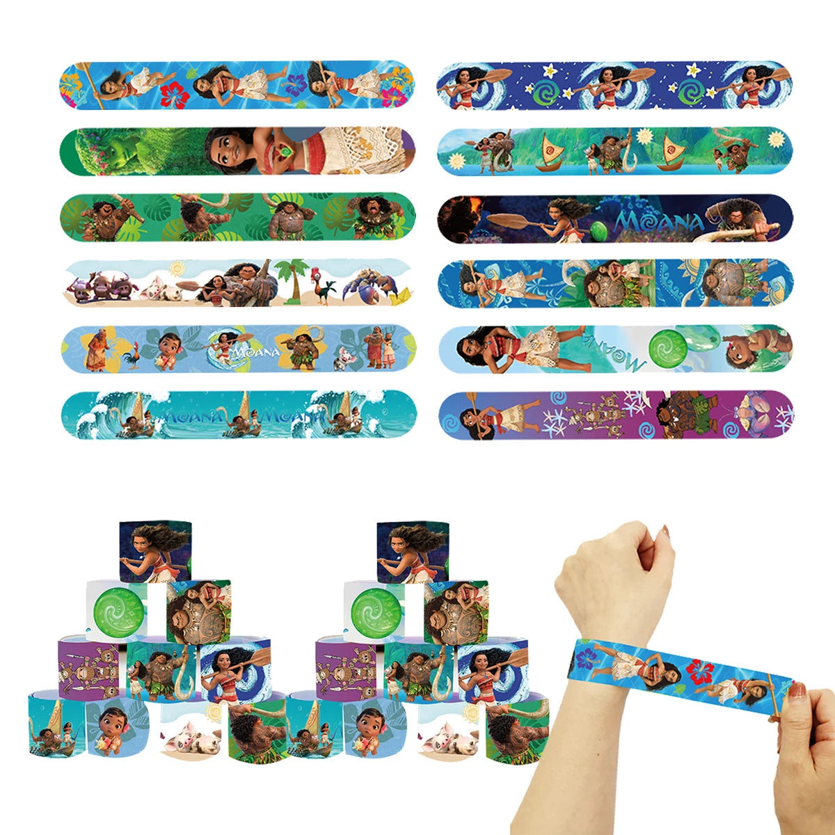 12/24/36pcs Moana 2 Snap Bracelets Party Favor Gifts Goodie Bag Fillers Simia Slap Bracelets Wristbands for Kids Birthday Party