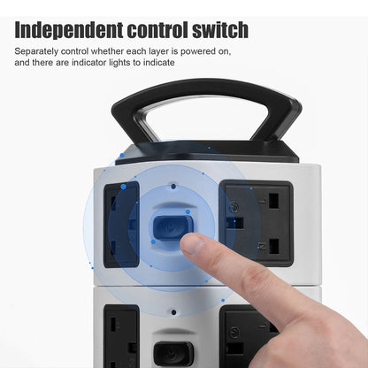 Vertical Power Strip 7/11/15 Ways Tower Socket Surge Protector UK Plug Multi Outlets with 2 USB 2m Extension Cable Home Office