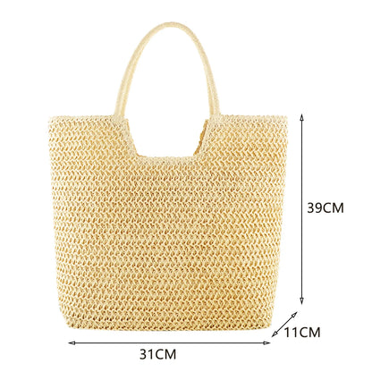 Women Straw Woven Shoulder Bag Solid Color Shoulder Summer Woven Pouch for Women Handmade Traveling Handbags Underarm Bags