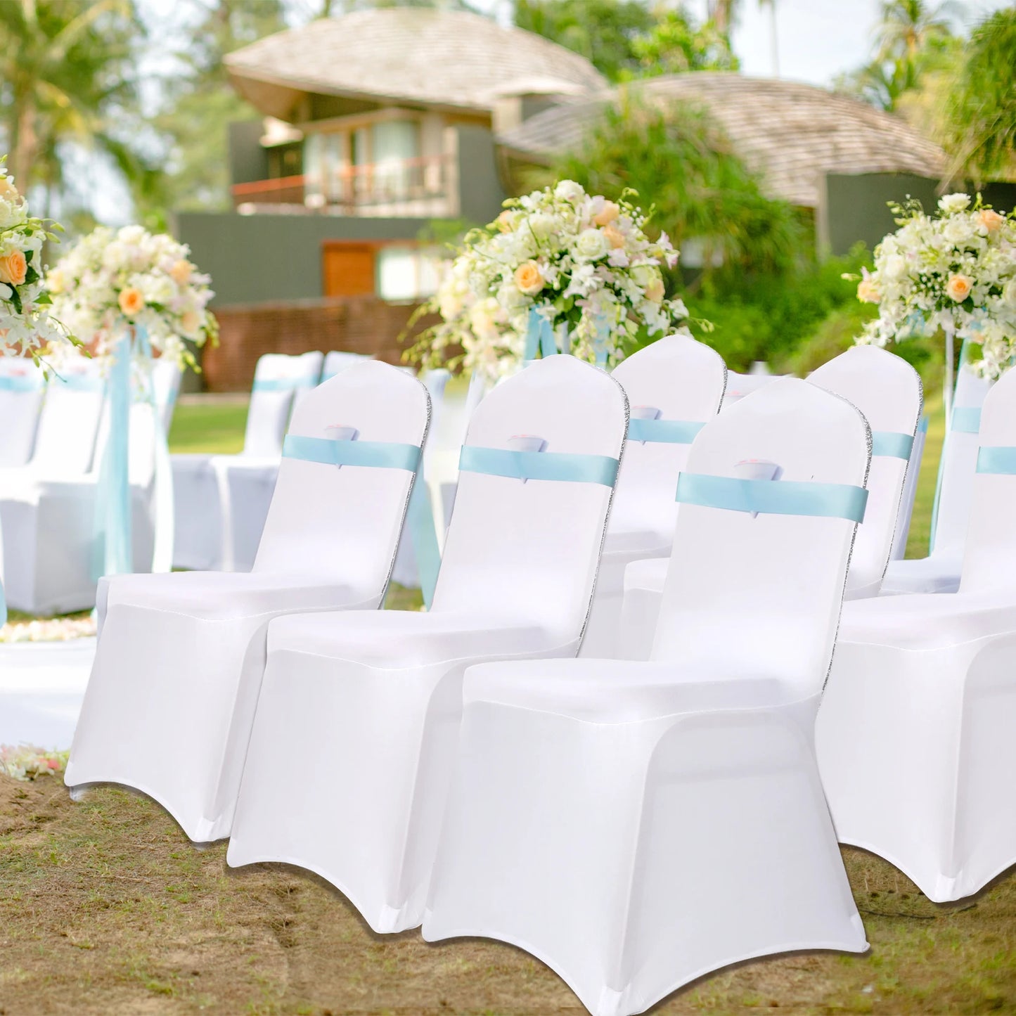 Polyester FOLDING CHAIR COVERS, Wedding Banquet Decor, White and Pink, 10 PCs, 50 PCs, 100PCs