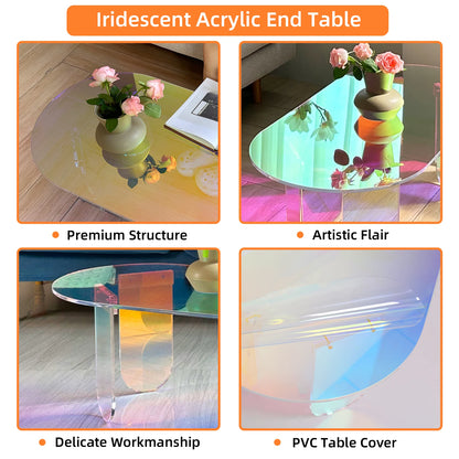 Shatterproof Acrylic Coffee Tables Side End Table for Living Room Office Iridescent Accent Side Table 4 Legs Home Decor