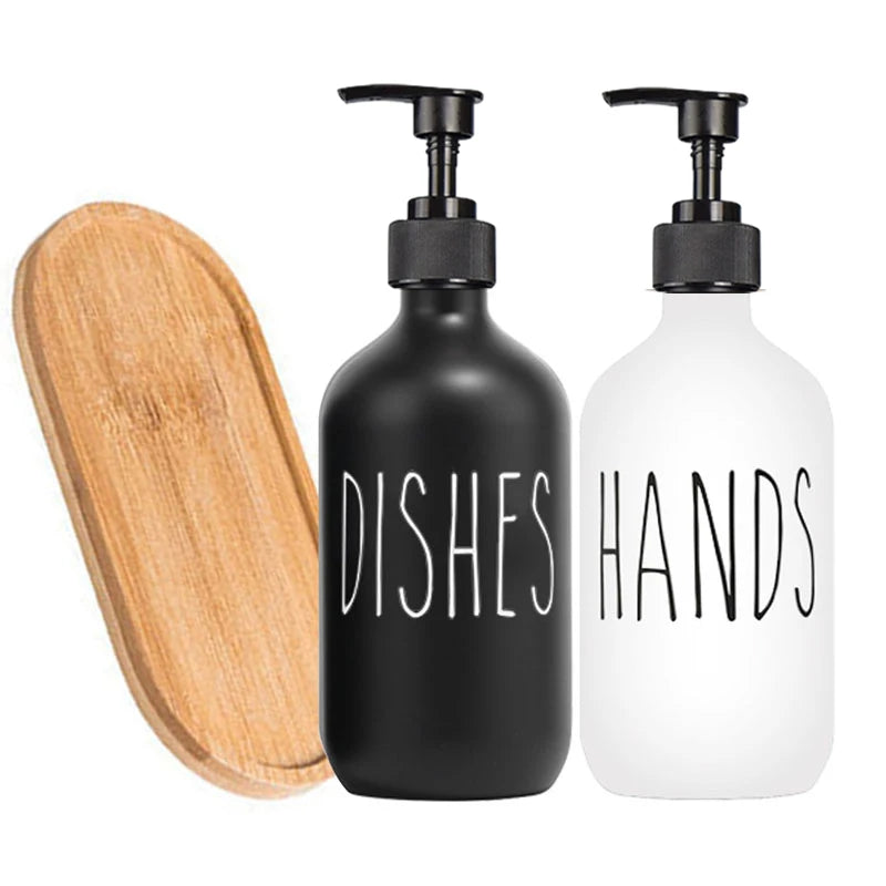 500ml Black Dish Soap Dispenser Set with Plastic Pump Refillable Liquid shampoo Dispenser for Farmhouse Decor Kitchen Accessory