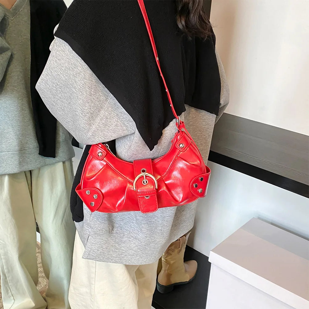 Y2K Red Bag Purse for Women Luxury Handbag Designer Shoulder Bags Girls Punk Clutch Purses Retro Top Handle Bag Women's Bag 2024