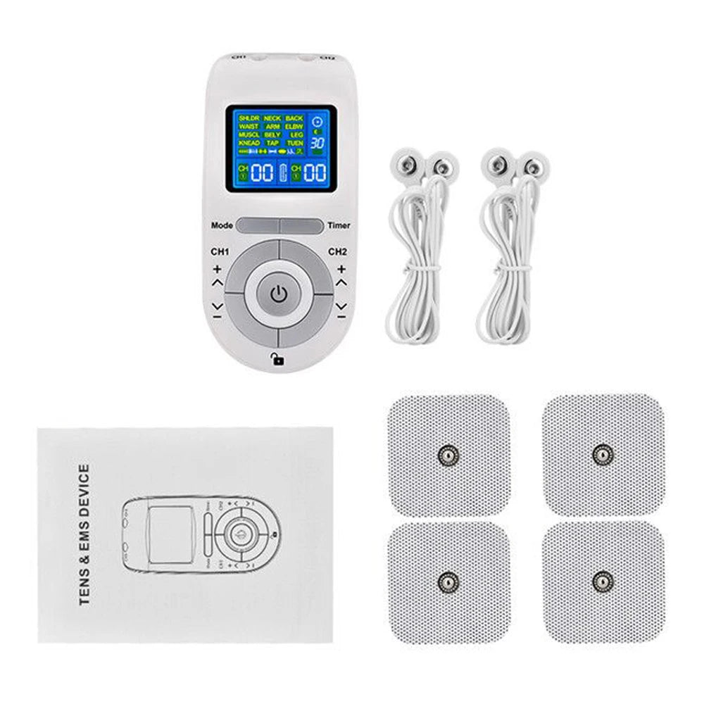 Portable Dual-Channel TENS&EMS Device Pulse Massager Muscle Stimulator Unit 12 Massage Modes 40 Strength Levels Adjustable Timer