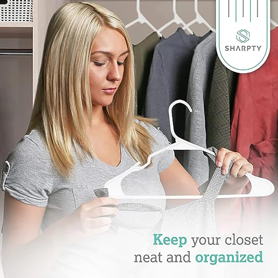 20-piece plastic hangers for closet coats and shirts, space-saving, standard everyday use, room essentials and basics