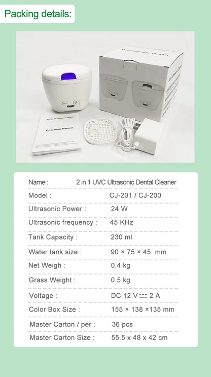 Ultrasonic Cleaner for Denture Tooth Jewlery Watch Teeth Ultra Sonic Retainer Cleaner Ultrasonic Bath UV Tina Ultrasonica Dental