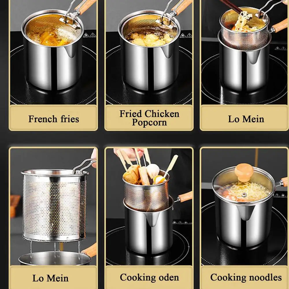 2 in 1Deep Frying Pot Kitchen Fryer With Strainer Stainless Steel Tempura Fryer Pan Fry Pot Chicken Fried Chicken Cooking Tools