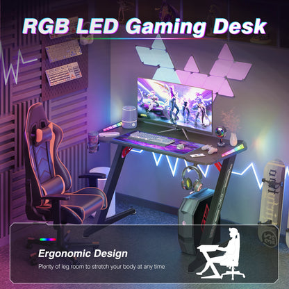 140CM Extra Large Dynamic RGB LED Lights Gaming Desk Sturdy Home Office PC Computer Desk Gamer Table Metal Legs