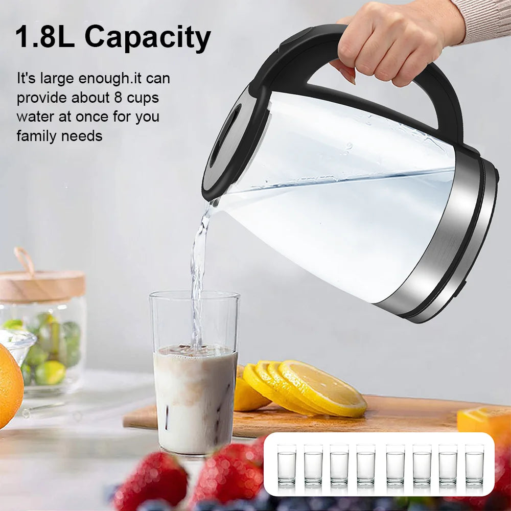 220V 1.8L Electric Kettle Glass Tea Kettle 1500-1800W Water Boiler Home Kitchen water heater,Dry Boiling Protection