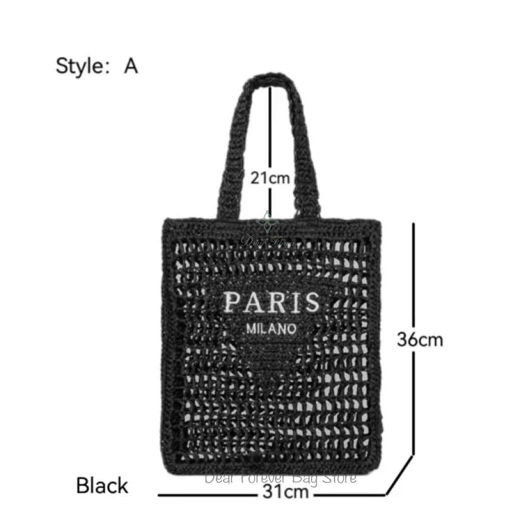 Women Summer Beach Vacation Fashion Straw Knitting Shoulder Bag Hollow Out Handwoven Handbag Portable Large Capacity Casual Tote