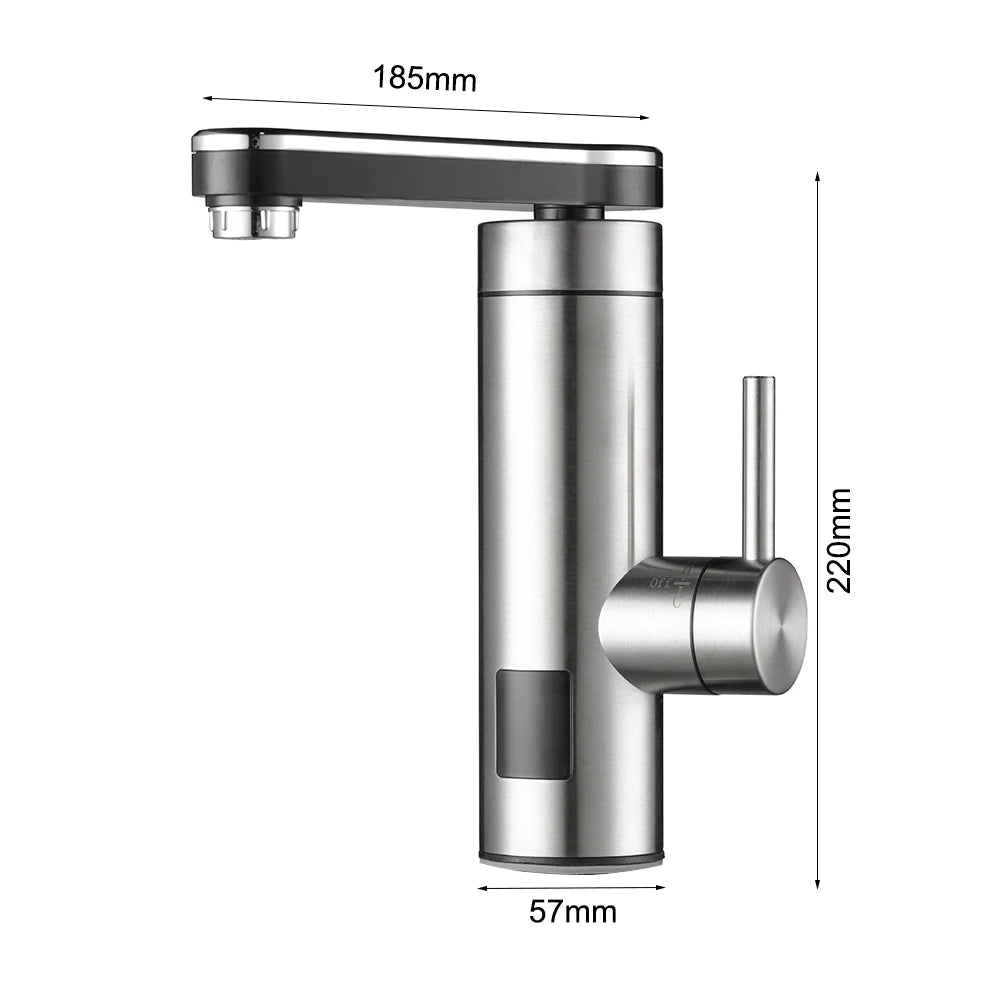 Electric Instant Heater Tap 3300W High Efficiency LED Digital Temperature Display Stainless Steel IPX4 360 Degrees Swivel Single