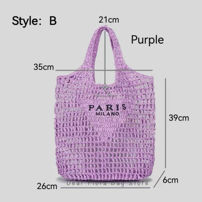 Women Summer Beach Vacation Fashion Straw Knitting Shoulder Bag Hollow Out Handwoven Handbag Portable Large Capacity Casual Tote