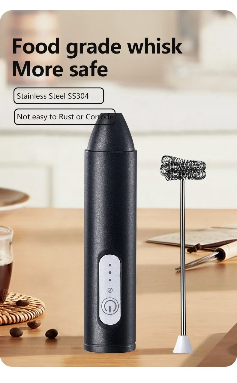 Wireless Milk Frother Electric Type-C Blender Handheld Stainless Steel Mini Coffee Maker Whisk Mixer For Coffee Cappuccino Cream