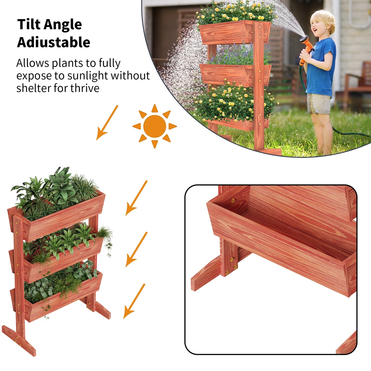 Wooden Vertical Raised Garden Bed, Vegetable Planter Box, Grow Vegetable Flower, Outdoor and Indoor, 3 Tier