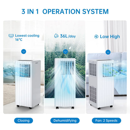 Portable Air Conditioner 7000 BTUs 3 In1 Air Conditioner, Dehumidifier 36L/Day, Cooler, Fan with 2 Speeds, Digital Display