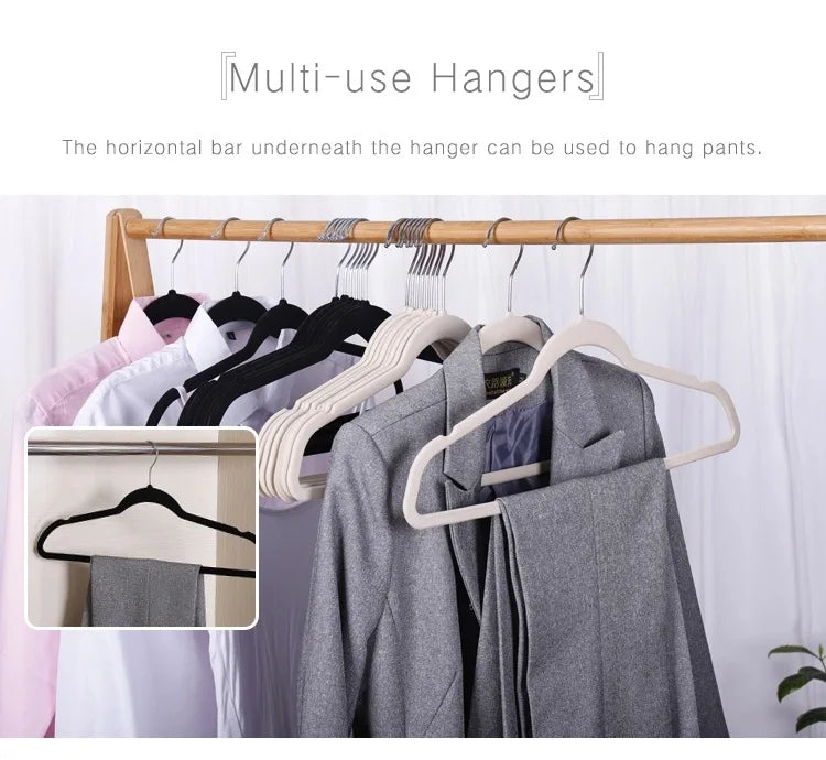 45CM Non-Slip Supple Velvet Hanger Seamless Flocking Hanger Gold Hook Only for Dry Clothes Wardrobe Storage Adult Magic Hanger