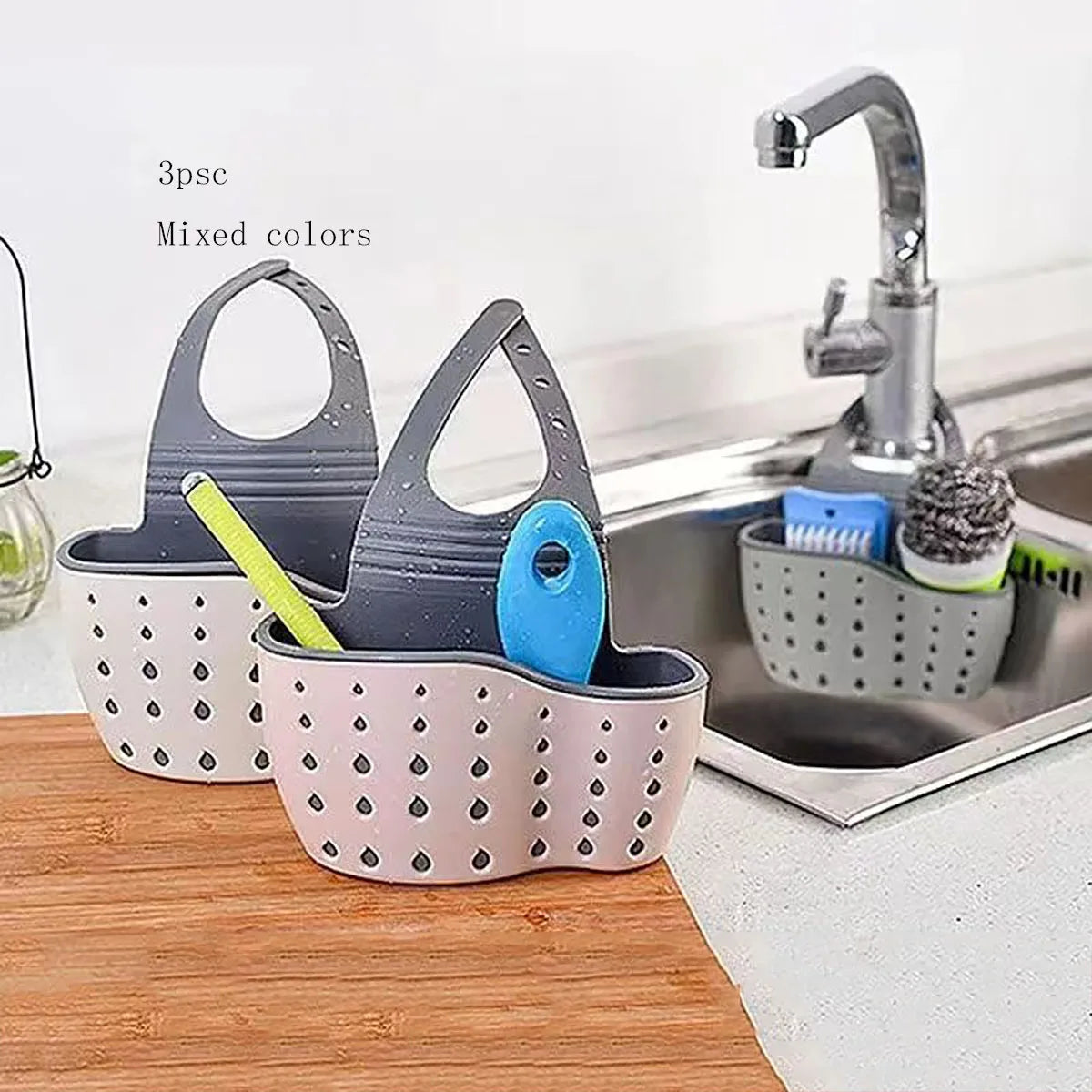 Sink Draining Hanging Basket Adjustable Kitchen Accessories Rubber Sink Bag Soap Sponge Shelf Faucet Holder for Bathroom 1PC