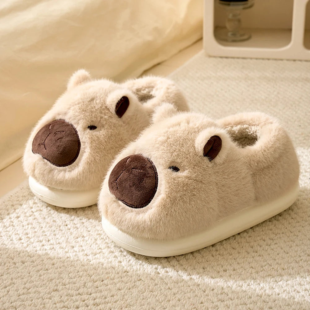 Plush Capybara Winter Slippers Shoes Women Men House Shoes Comfortable Furry Fluffy Slippers Indoor Lady Flat Sandals Slides