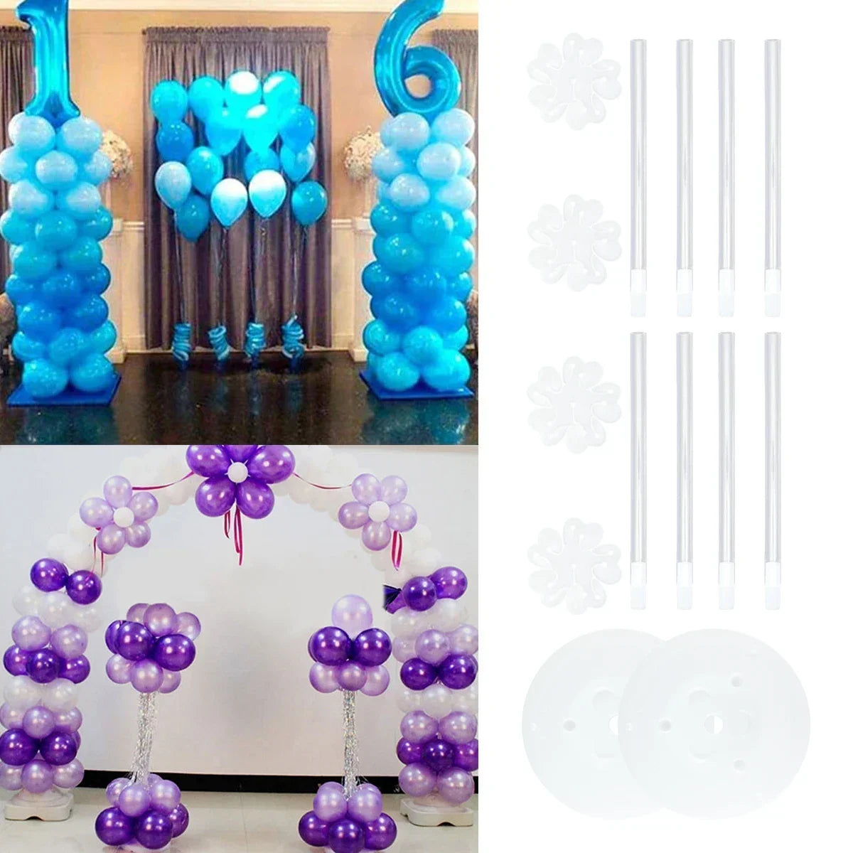 2Sets Birthday Balloon Column Kit Clear Balloons Arch Stand With Base And Pole For Wedding Decoration Birthday Baby Shower Party