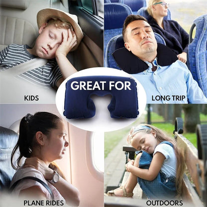 Portable U Shape Inflatable Travel Pillow Adjustable Travel Inflatable Neck Pillow Air Cushion for Airplanes Traveling JAF059