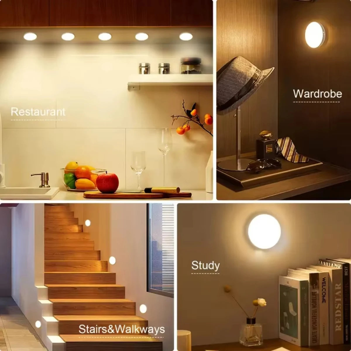 3pcs Motion Sensor  Night Light USB Rechargeable Night Lamp   Cabinet Wardrobe Lamp Staircase Wireless Closet Light Regalos Sign