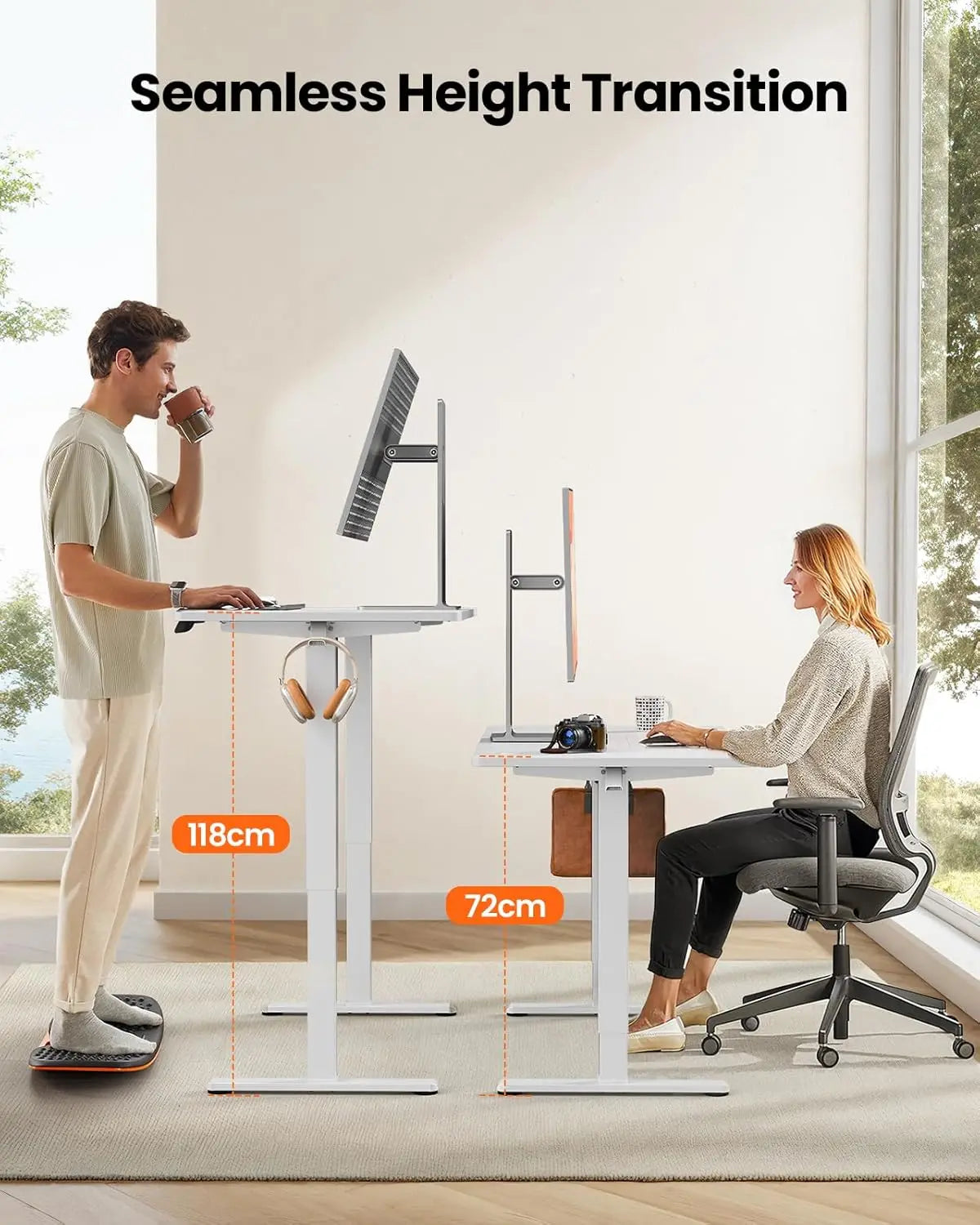 Electric Standing Desk, Height Adjustable Desk 120 x 60cm, Computer Desk with 4 Memory Smart Pannel