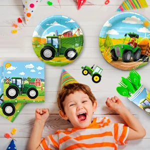 Tractor Birthday Party Supplies,130 pcs Decorations Tableware Pack-Tractor Plates and Napkins Cups Tablecloth&Banner etc