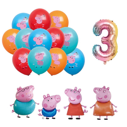 Peppa Pig Birthday Party Decoration Banner Cartoon George Page Balloons Paper Plates Disposable Tableware Decor Background