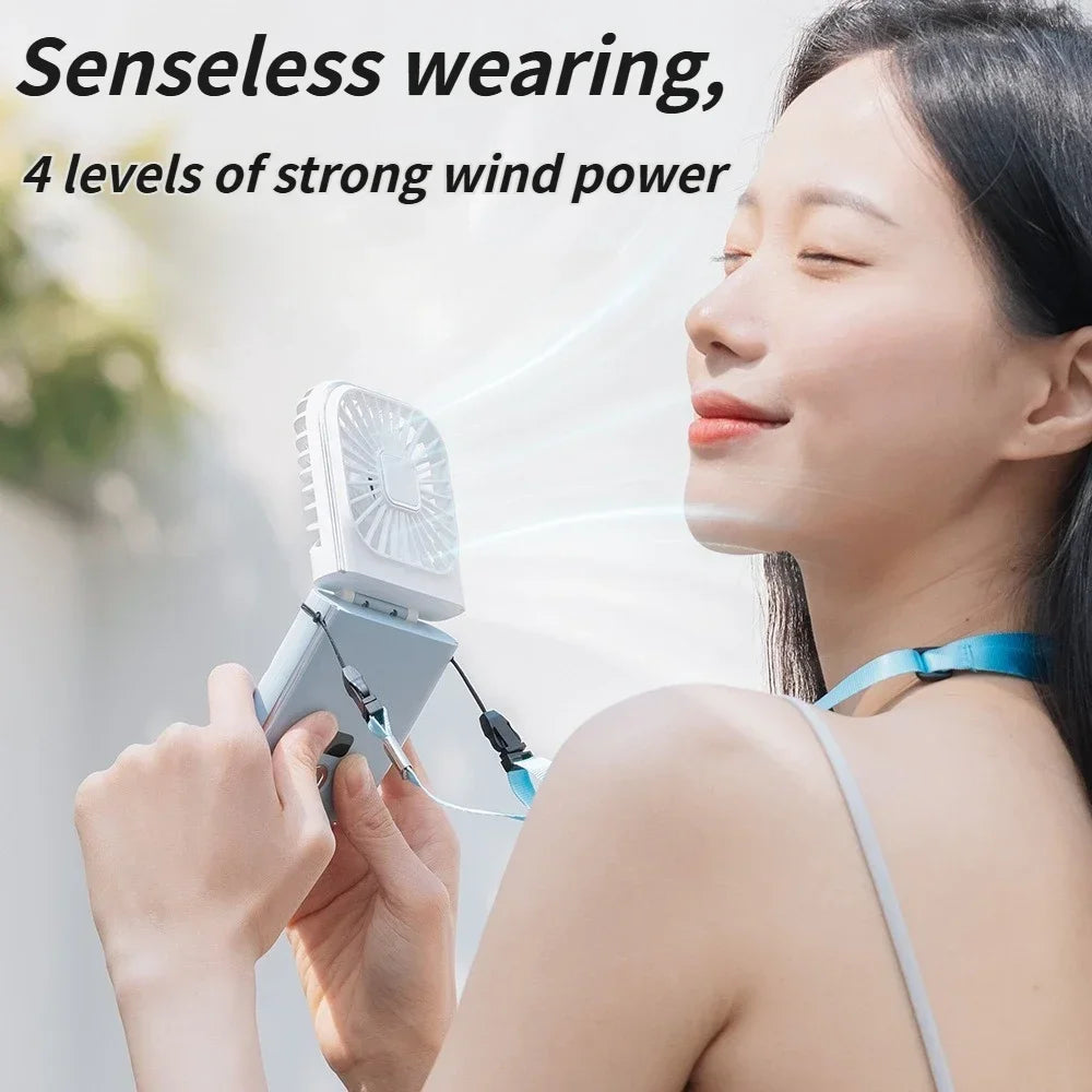 New usb charging small fan folding neck portable small electric fan desktop fan outdoor charging treasure handheld fan