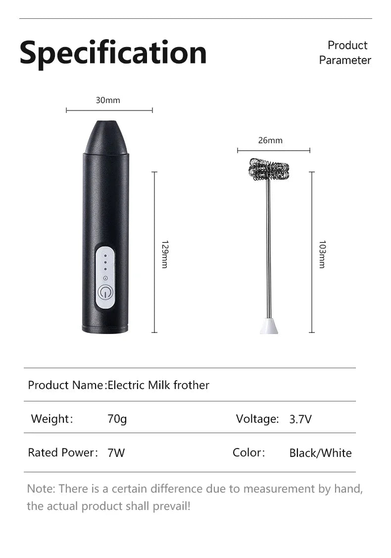 Wireless Milk Frother Electric Type-C Blender Handheld Stainless Steel Mini Coffee Maker Whisk Mixer For Coffee Cappuccino Cream