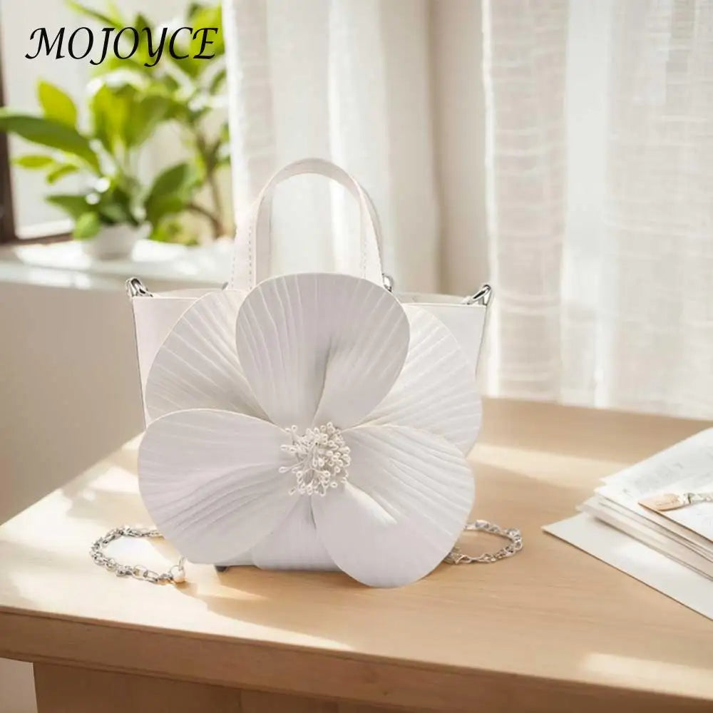 Premium PU Leather Flower Clutch Purse with Detachable Chain Elegant Bucket Bag for Weddings and Parties