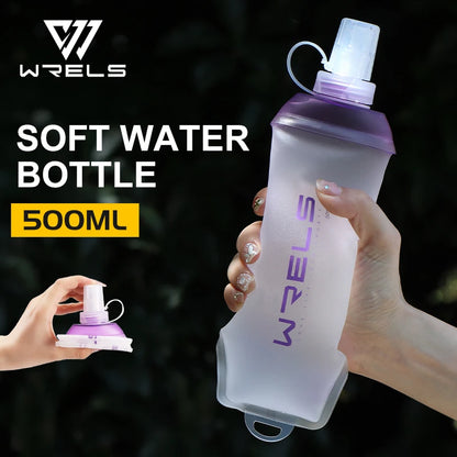 WRELS Outdoor Sport Water Bottle Camping Running Bicycle Soft Folding TPU Soft Flask Water Bag Large Diameter Light BPA Free