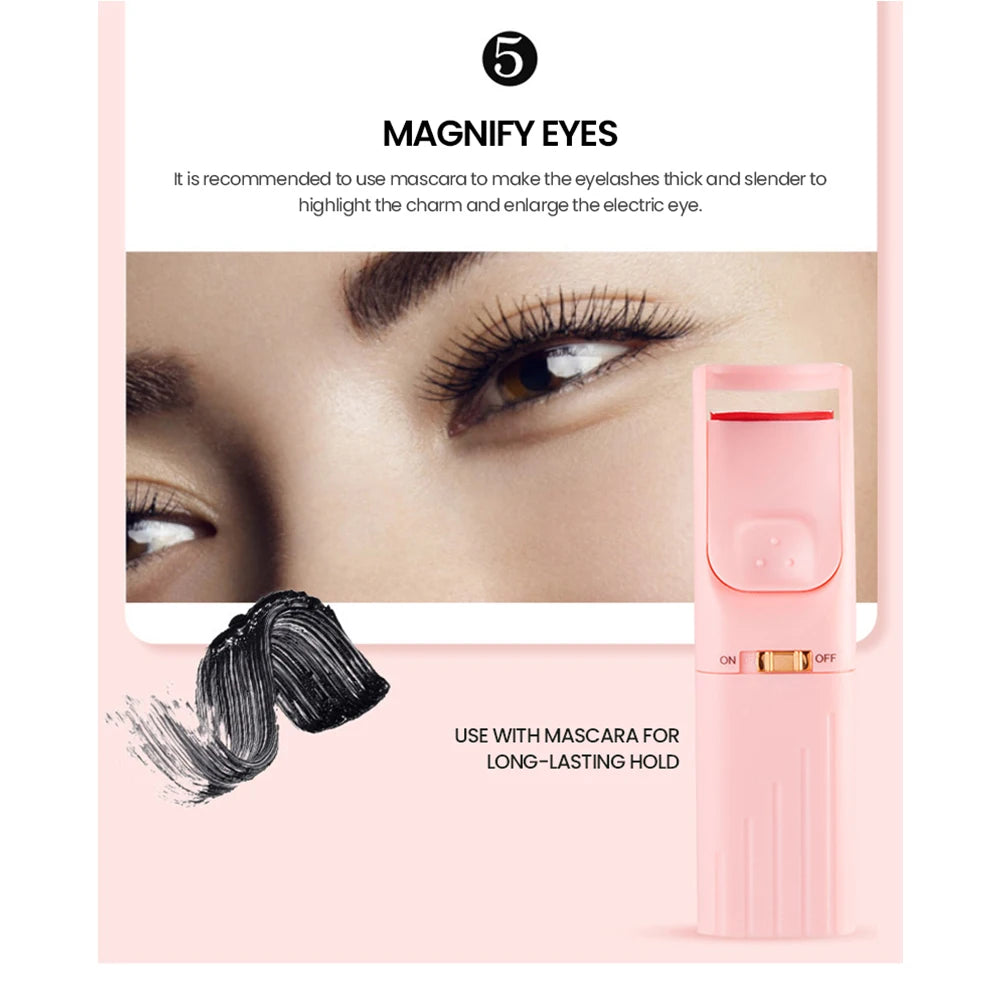 Electric Heated Eyelash Curler USB Rechargeable Eyelashes Curler Quick Heating Natural Eyelash Curler Long Lasting Makeup