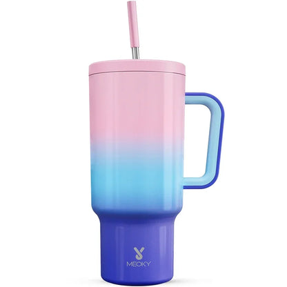 40oz Cup Meoky Tricolor Tumbler with Handle Lid Stainless Steel Vacuum Insulated Car Mug Wall Thermal Iced Food Grade Travel Cup