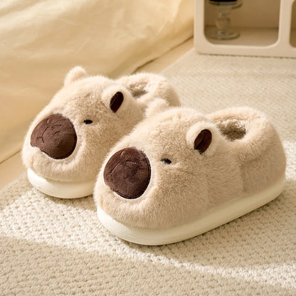 Plush Capybara Slippers Comfortable Fluffy Couple Slippers Non-Slip Furry Animal Slippers Furry Walking Shoes for Indoor Bedroom