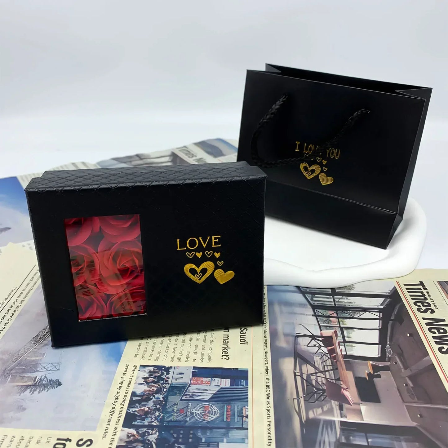 NEW Window Jewelry Box Romantic 6 Rose Pendants Ring Bracelet Eternal Flower Jewelry Valentine's Day Gift Packaging Box Bag