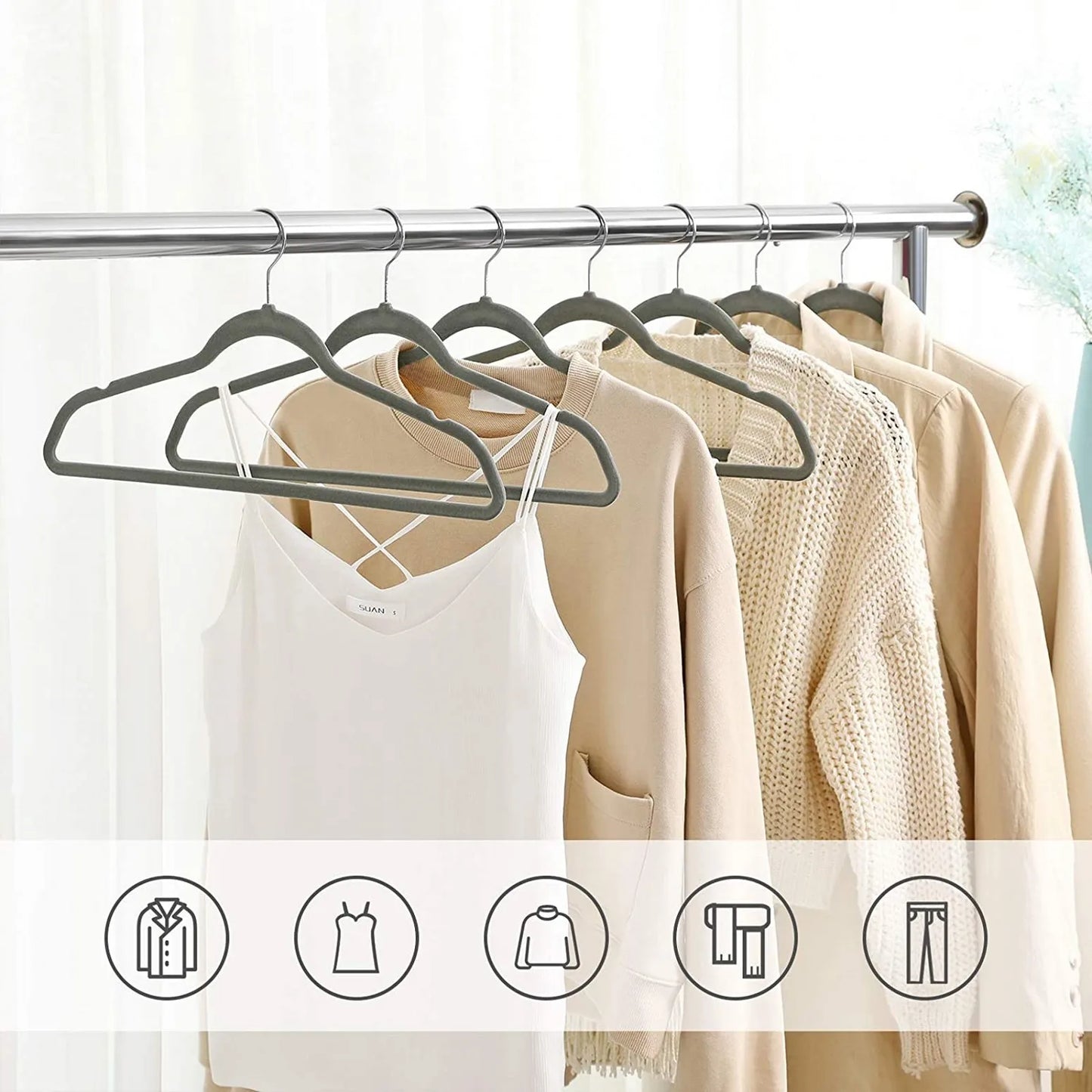 50/SET Velvet Hangers Shirt Clothes Drying Rack Wardrobe organizer And storage For Coats Pants Dress Rack Balcony Home Accessory