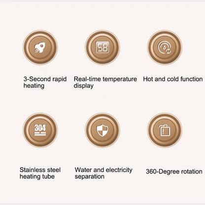 Electric Instant Heater Tap 3300W High Efficiency LED Digital Temperature Display Stainless Steel IPX4 360 Degrees Swivel Single