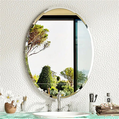 50/60 Length Oval Frameless Bathroom Mirror with Beveled Edge High Definition Vanity Mirror for Living Room Entryway