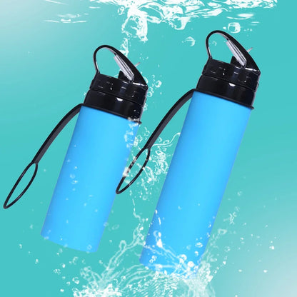 600ml Portable Water Cup Lightweight Silicone Sports Bottle Reusable Foldable Detachable with Suction Tubes Outdoor Accessories