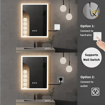 Vanity LED Illuminated Bathroom Mirror Wall Mount Cosmetic Lights Touch Antifog 400x500mm / 16x20 in