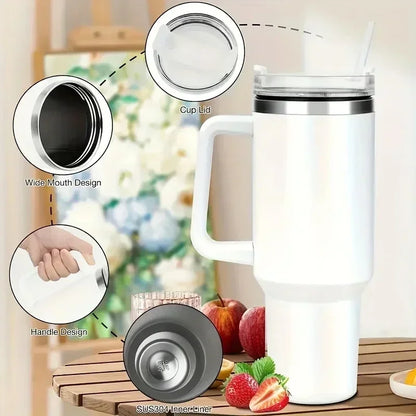 40oz Stainless Steel Water Bottle Car Coffee with Handle Lid Straw Mug Personalized Tumbler Vacuum Thermos Cup