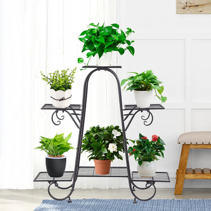 6 Tier Metal Plant Stand, Garden Patio Flower Rack, Step Design, Outdoor, Indoor, Wrought Iron